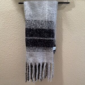 Paisley Gray and Black Striped Fringe Scarf